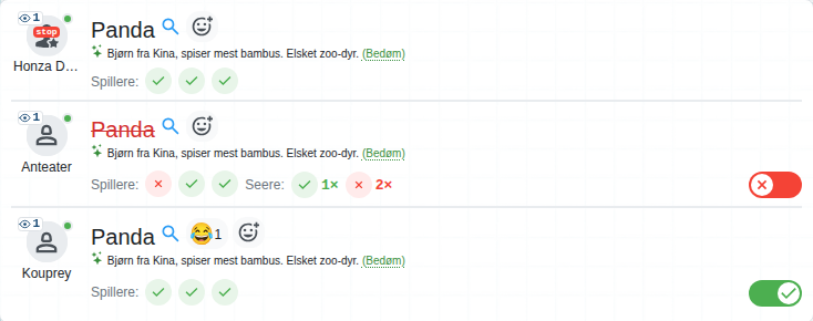 Summen af publikums stemmer ved en spiller